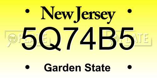 5Q74B5 New Jersey License Plate