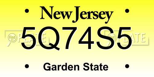 5Q74S5 New Jersey License Plate