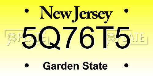 5Q76T5 New Jersey License Plate