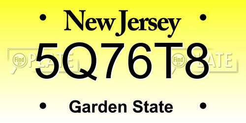 5Q76T8 New Jersey License Plate