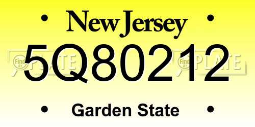 5Q80212 New Jersey License Plate
