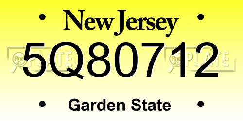 5Q80712 New Jersey License Plate