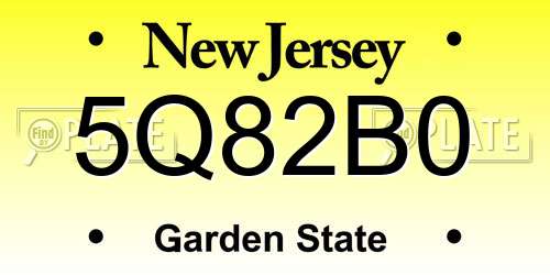 5Q82B0 New Jersey License Plate