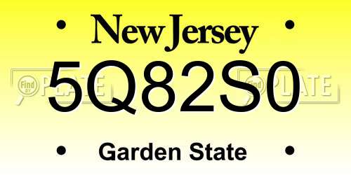 5Q82S0 New Jersey License Plate