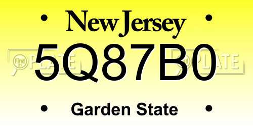 5Q87B0 New Jersey License Plate