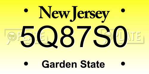 5Q87S0 New Jersey License Plate