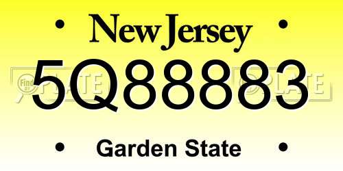 5Q88883 New Jersey License Plate