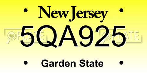5QA925 New Jersey License Plate