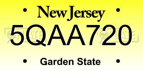 5QAA720 New Jersey License Plate