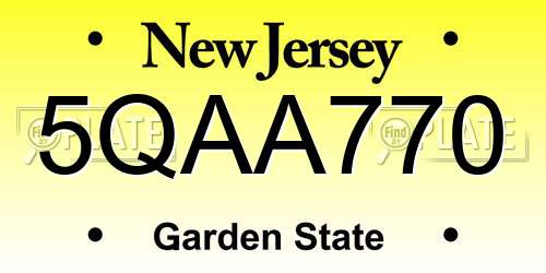 5QAA770 New Jersey License Plate