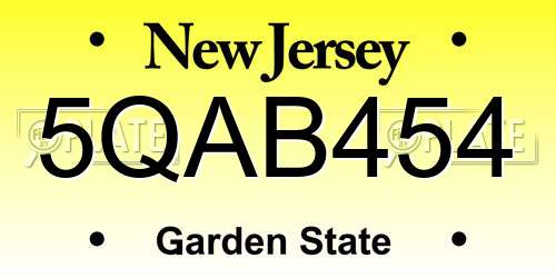 5QAB454 New Jersey License Plate