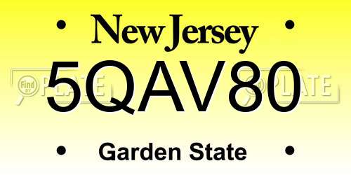 5QAV80 New Jersey License Plate