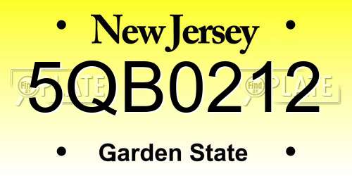 5QB0212 New Jersey License Plate