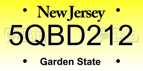 5QBD212 New Jersey License Plate