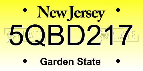 5QBD217 New Jersey License Plate