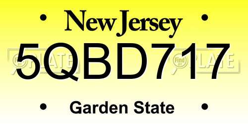 5QBD717 New Jersey License Plate