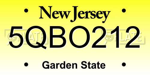 5QBO212 New Jersey License Plate
