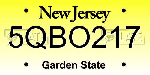 5QBO217 New Jersey License Plate