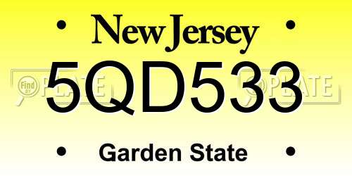 5QD533 New Jersey License Plate