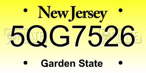 5QG7526 New Jersey License Plate