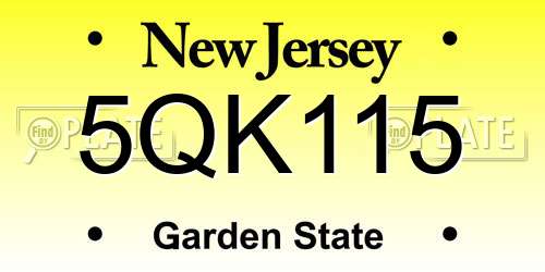 5QK115 New Jersey License Plate