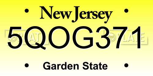5QOG371 New Jersey License Plate