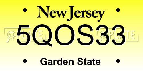 5QOS33 New Jersey License Plate