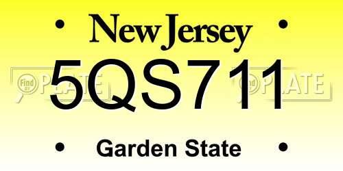 5QS711 New Jersey License Plate