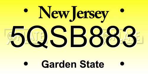 5QSB883 New Jersey License Plate