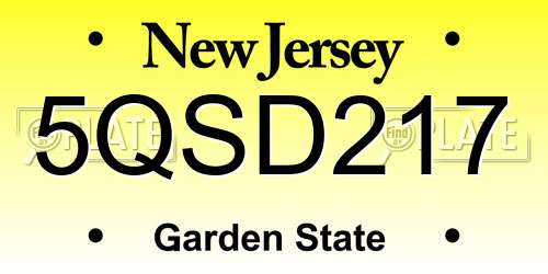 5QSD217 New Jersey License Plate