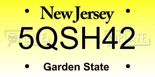 5QSH42 New Jersey License Plate