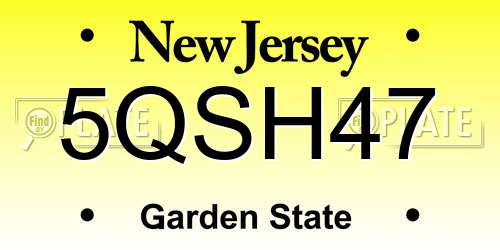 5QSH47 New Jersey License Plate
