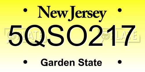5QSO217 New Jersey License Plate