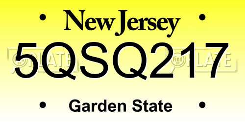5QSQ217 New Jersey License Plate