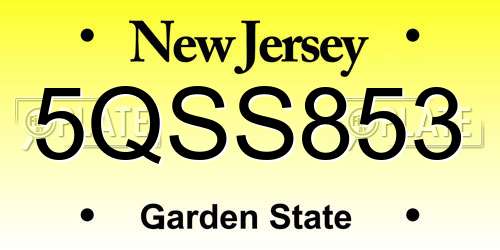 5QSS853 New Jersey License Plate