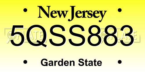 5QSS883 New Jersey License Plate