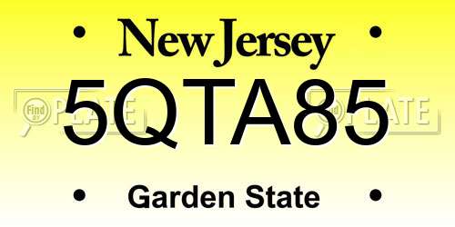 5QTA85 New Jersey License Plate