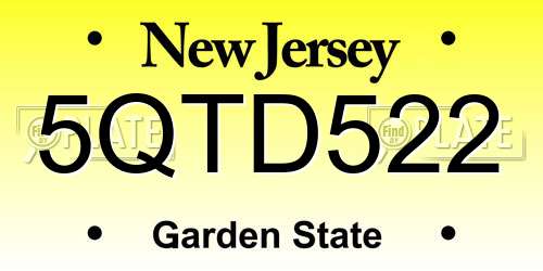5QTD522 New Jersey License Plate