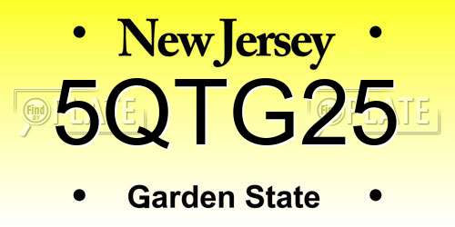 5QTG25 New Jersey License Plate
