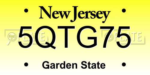 5QTG75 New Jersey License Plate