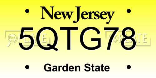 5QTG78 New Jersey License Plate