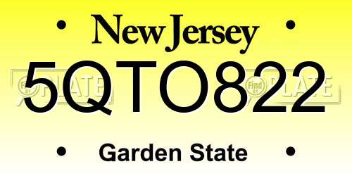 5QTO822 New Jersey License Plate