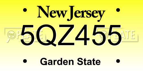 5QZ455 New Jersey License Plate
