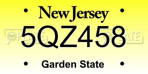 5QZ458 New Jersey License Plate