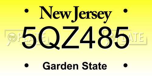5QZ485 New Jersey License Plate