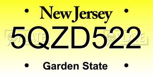 5QZD522 New Jersey License Plate