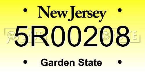5R00208 New Jersey License Plate