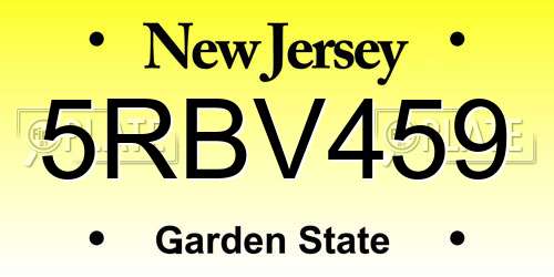 5RBV459 New Jersey License Plate