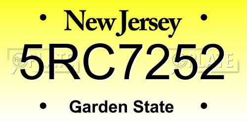 5RC7252 New Jersey License Plate