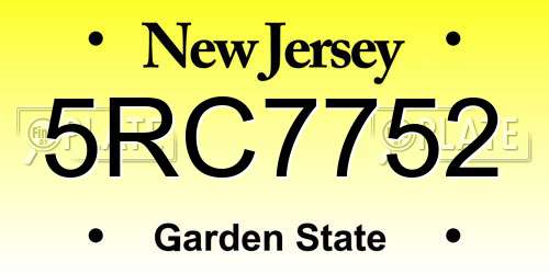 5RC7752 New Jersey License Plate